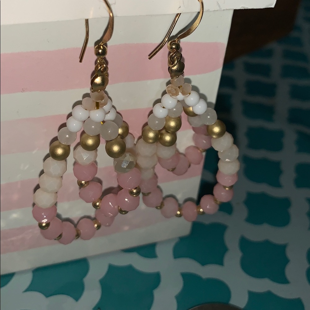 Light pink, gold , cream hanging earrings